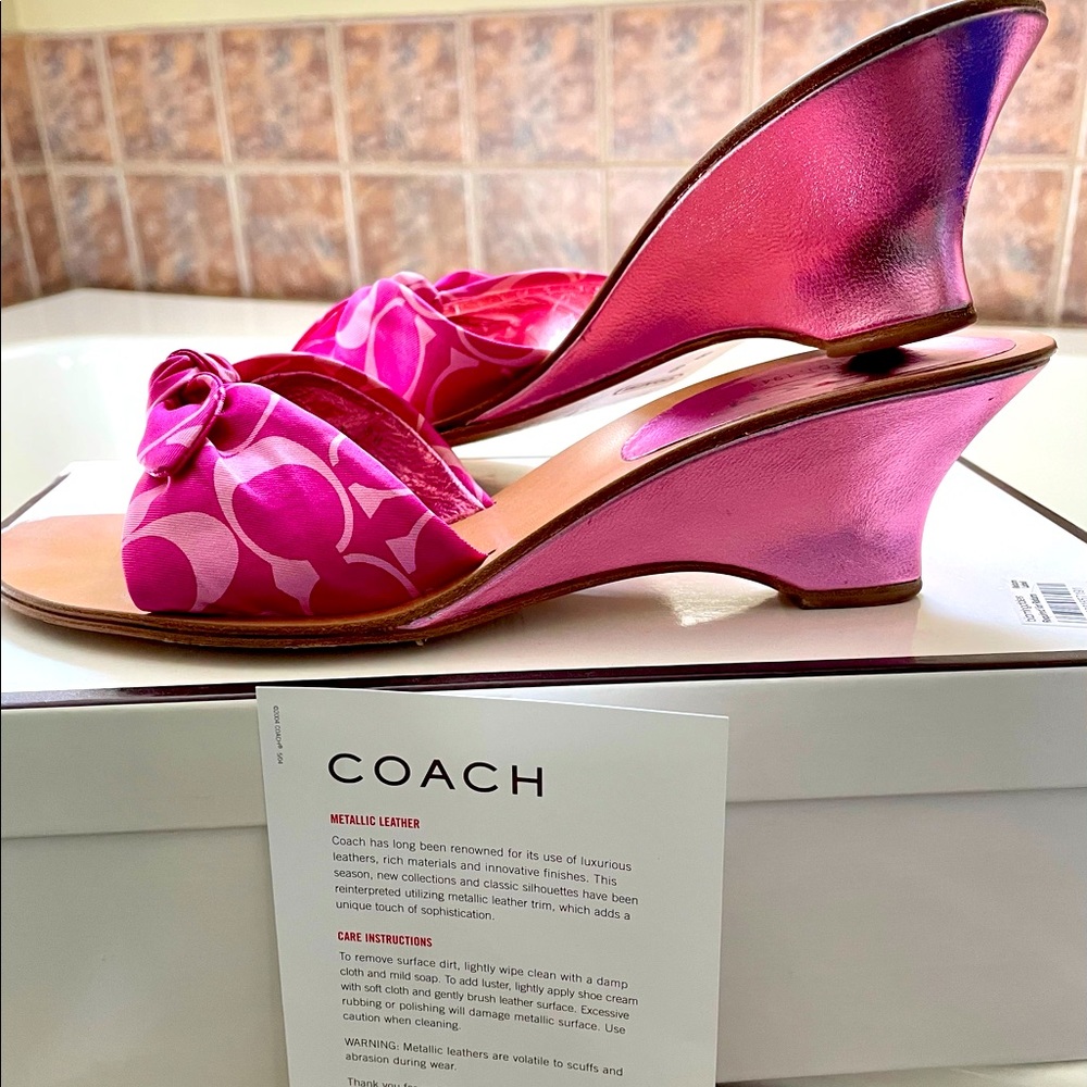 Coach Orchid Pink Silk Havana Thong Wedge Sandals